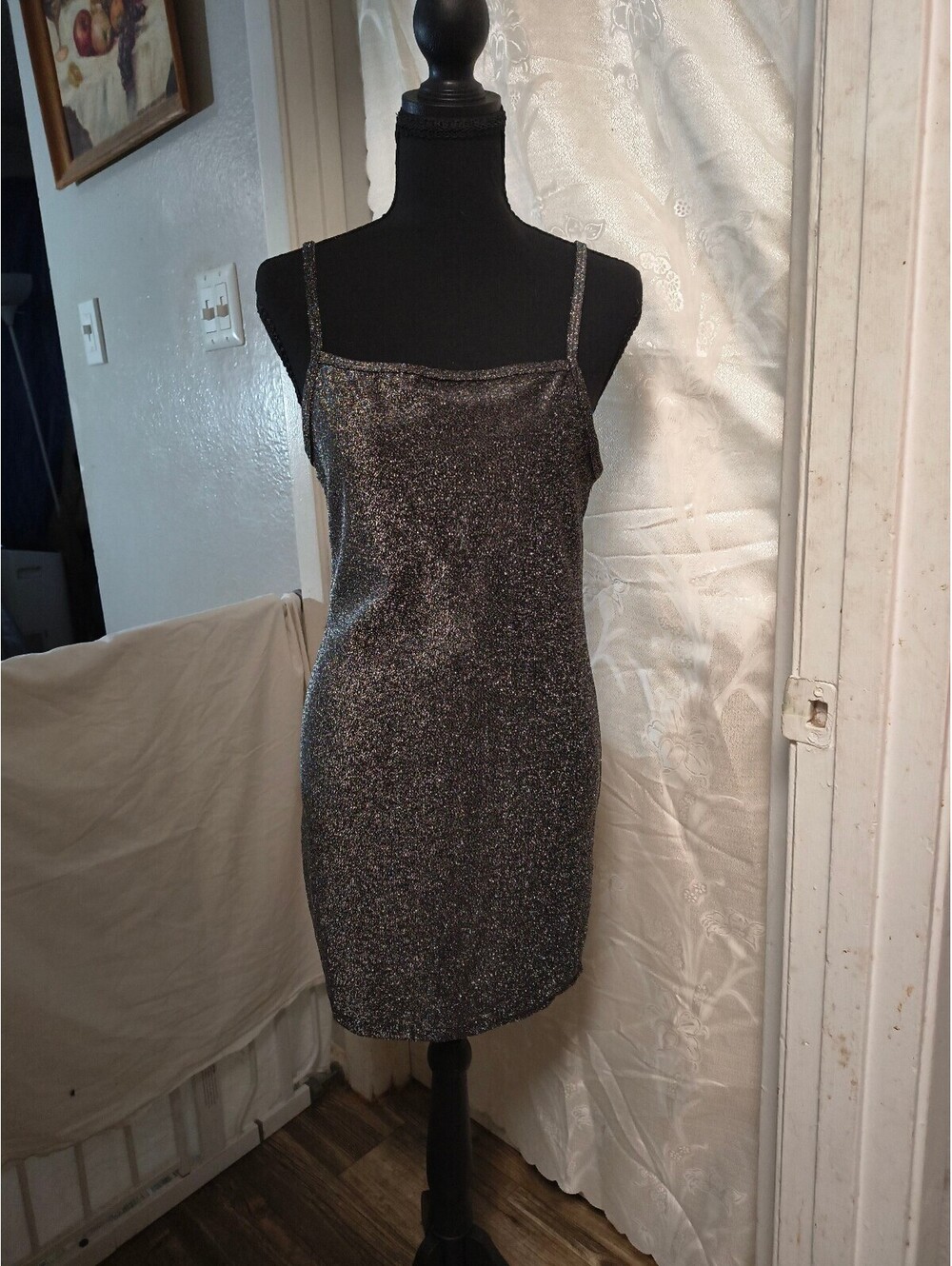 Shimmering Black Silver H&M Divided sleeveless Mini Dress